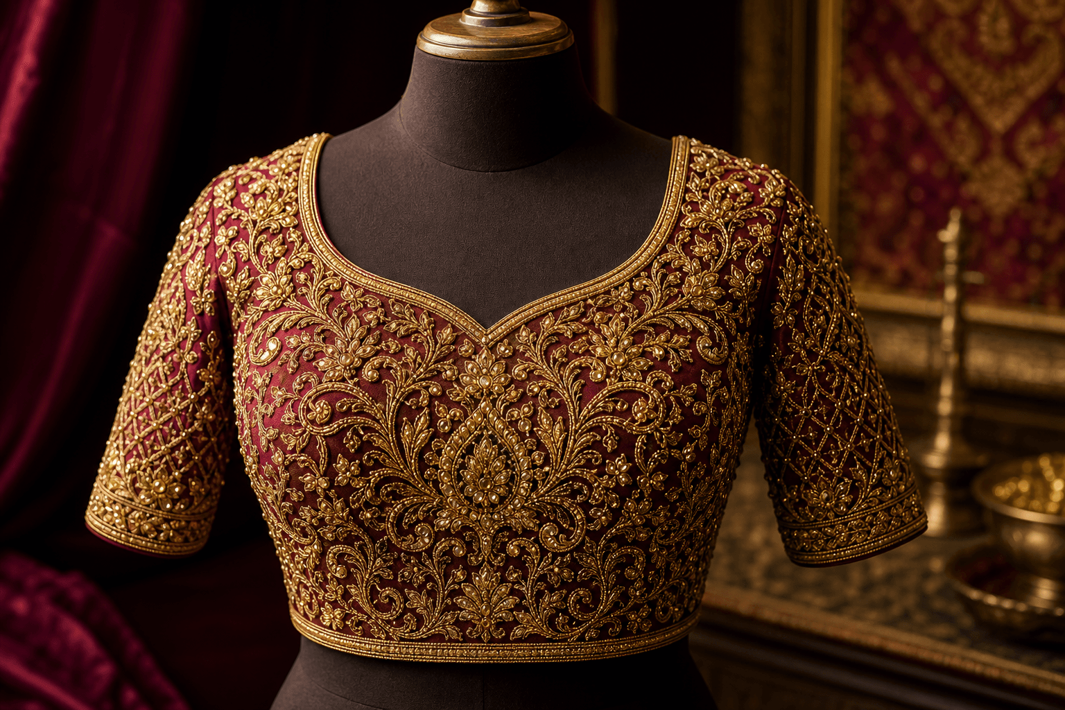 Maroon Heavy Bridal Blouse — Heavy Bridal Work